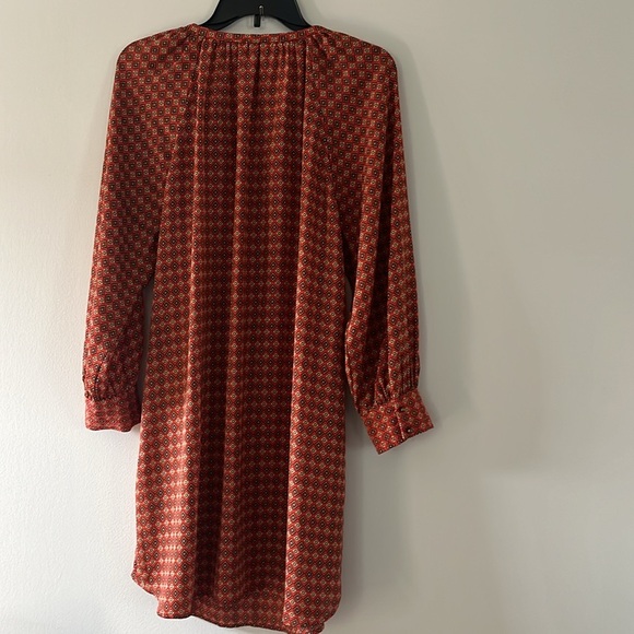 BANANA REPUBLIC Long Sleeve Belted Mini Dress Printed Rust Orange 14P - Picture 12 of 16